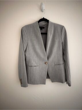 Ann Taylor Light Gray Pinstripe Open-Front Blazer